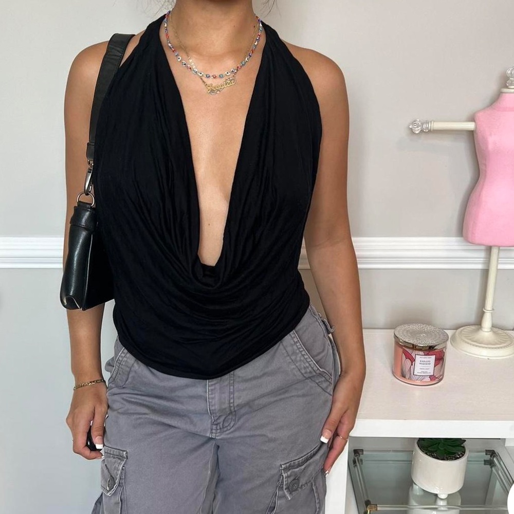 Black Cowl Neck Top